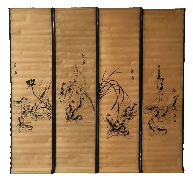 Qi Baishi Chinese Calligraphy And Painting Scroll Famous Artist Shrimp Murals Four Couplets Old Paper Artwork Traditional Decor
Qi Baishi Chinese Calligraphy And Painting Scroll Famous Artist Shrimp Murals Four Couplets Old Paper Artwork Traditional Decor