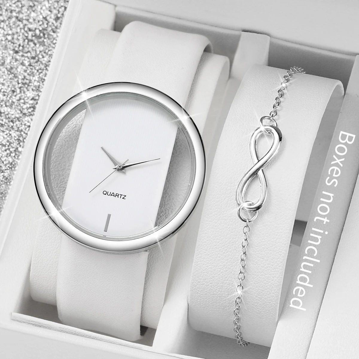 2PCS/Set Fashion Hollow Out Dial Women Watches Leather Band Analog Quartz Watch Silver Bracelet Set
2PCS/Set Fashion Hollow Out Dial Women Watches Leather Band Analog Quartz Watch Silver Bracelet Set