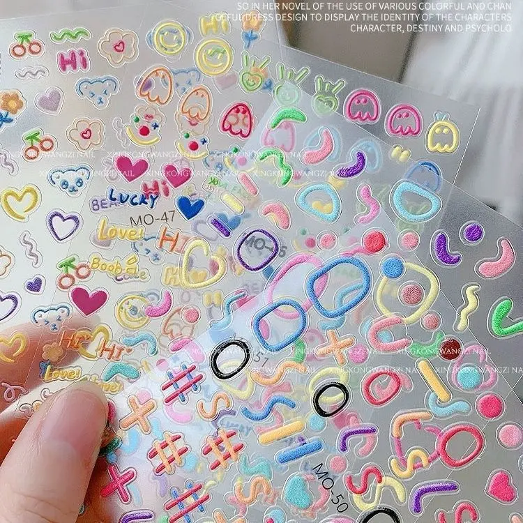 Cartoon Emoji Letter Nail Stickers Cute Bear DIY Doodle Embossed High Appeal Waterproof Self Adhesive for Home Party
Cartoon Emoji Letter Nail Stickers Cute Bear DIY Doodle Embossed High Appeal Waterproof Self Adhesive for Home Party