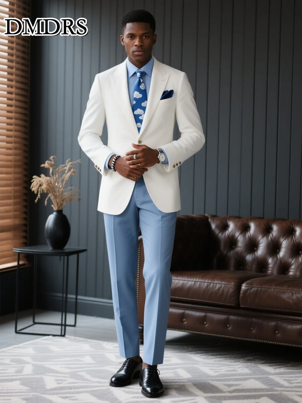 Elegant Single-Breasted Men's Suit For Wedding & Business Classic Groom Suit Set Formal Men's White Jacket & Sky-Blue Pants Cust
Elegant Single-Breasted Men's Suit For Wedding & Business Classic Groom Suit Set Formal Men's White Jacket & Sky-Blue Pants Cust