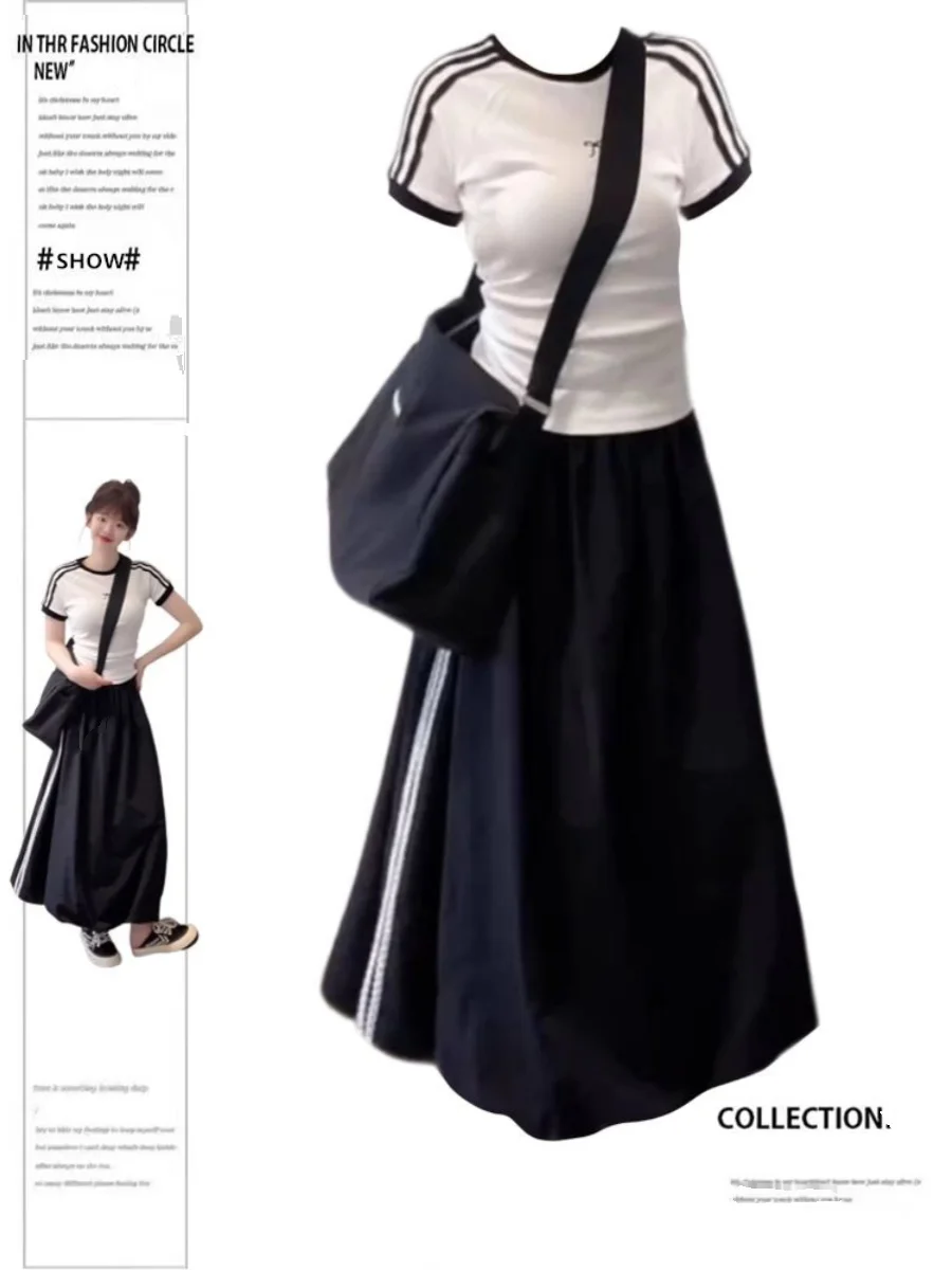 Elegant College Style Knot Embroidered Short Sleeve T-Shirt And High Waist A-Line Skirt Two-Piece Summer Casual Set
Elegant College Style Knot Embroidered Short Sleeve T-Shirt And High Waist A-Line Skirt Two-Piece Summer Casual Set