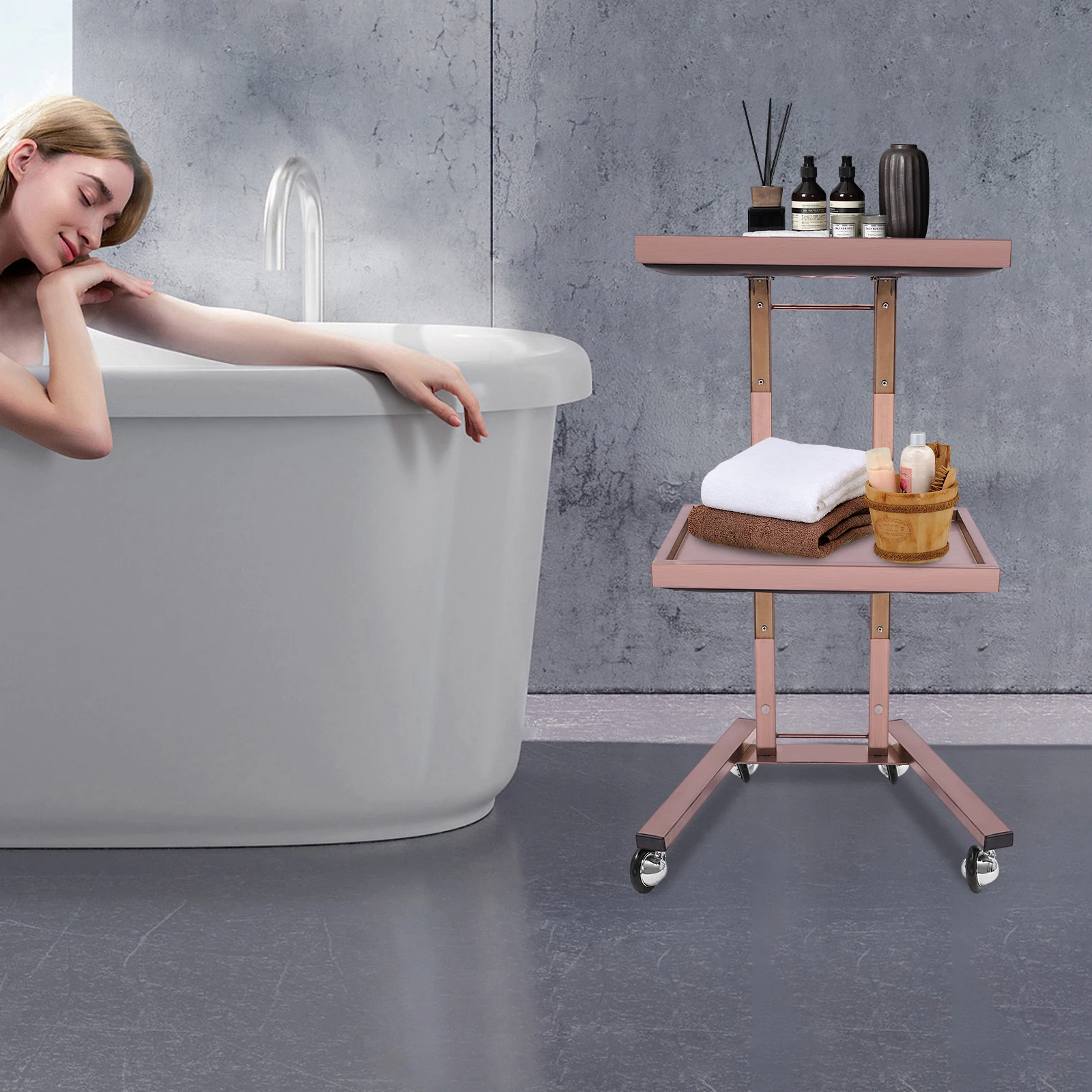 Rose Gold 2-Tier Salon Trolley, High-Quality Stainless Steel With Electroplating, Anti-Corrosion Anti-Rust Sturdy Durable
Rose Gold 2-Tier Salon Trolley, High-Quality Stainless Steel With Electroplating, Anti-Corrosion Anti-Rust Sturdy Durable
