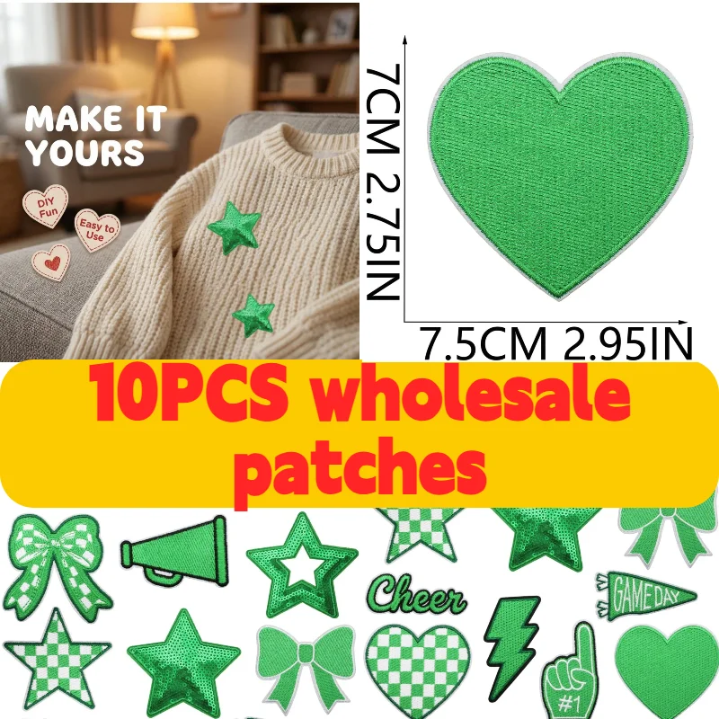 10PCS Green Game Day Cheerleader Embroidery Patches Lightning Love Star Bow Design Iron On For DIY Clothes Decoration Wholesale
10PCS Green Game Day Cheerleader Embroidery Patches Lightning Love Star Bow Design Iron On For DIY Clothes Decoration Wholesale