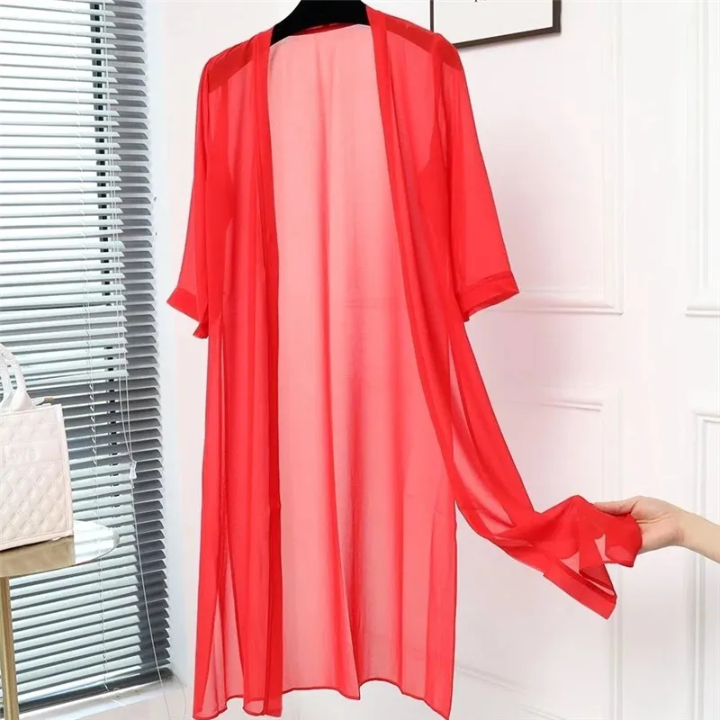 Chiffon Sunscreen Clothes Women Summer New Mid-Length Thin Coat Cardigan Beach Cape Femme Loose Solid Color Shawl
Chiffon Sunscreen Clothes Women Summer New Mid-Length Thin Coat Cardigan Beach Cape Femme Loose Solid Color Shawl