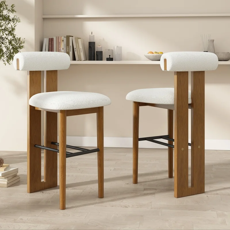 Renee Wooden Barstool Set of 2, Walnut Finish, White Fabric Upholstery
Renee Wooden Barstool Set of 2, Walnut Finish, White Fabric Upholstery