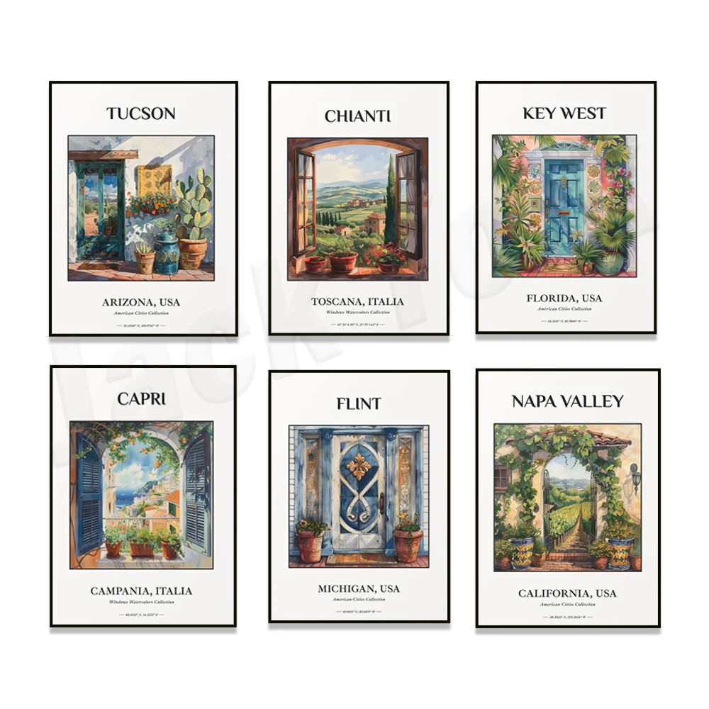 Capri, Key West, Milwaukee, Naples Florida, Tropea, Tuscany Italy, Provence tile travel typography poster, window illustration
Capri, Key West, Milwaukee, Naples Florida, Tropea, Tuscany Italy, Provence tile travel typography poster, window illustration