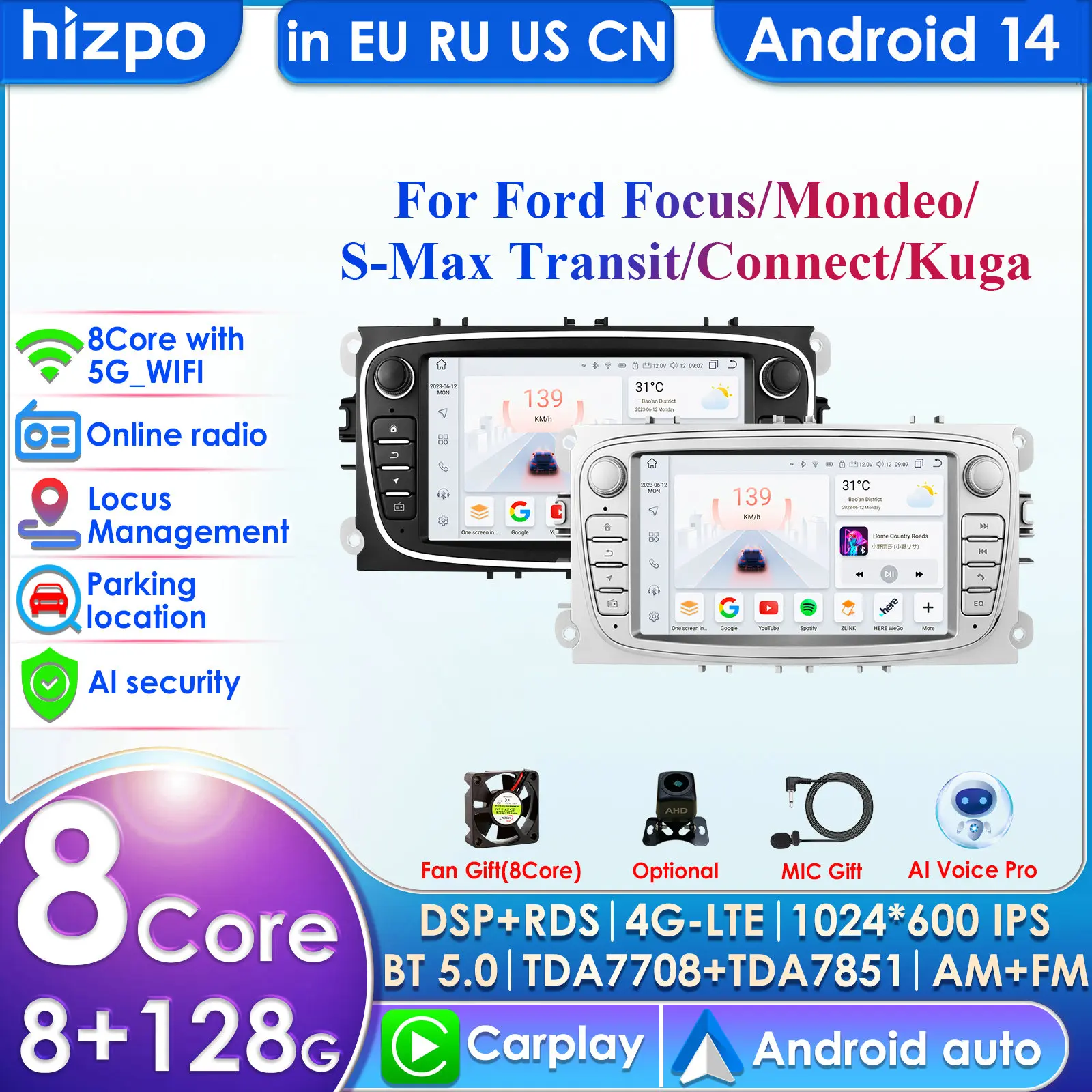Hizpo 2 Din Android 14 Car Radio for FORD/Focus/S-MAX/Mondeo/C-MAX/Galaxy Car Multimedia Player Video GPS USB DVR Camera FM WIFI
Hizpo 2 Din Android 14 Car Radio for FORD/Focus/S-MAX/Mondeo/C-MAX/Galaxy Car Multimedia Player Video GPS USB DVR Camera FM WIFI