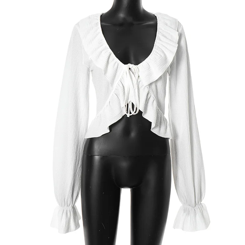 Ruffles Lace Up Cardigan Crop Tops 2025 Autumn Women Fashion Sexy V Neck Flare Long Sleeve Holiday Shirts Streetwear Blouses
Ruffles Lace Up Cardigan Crop Tops 2025 Autumn Women Fashion Sexy V Neck Flare Long Sleeve Holiday Shirts Streetwear Blouses
