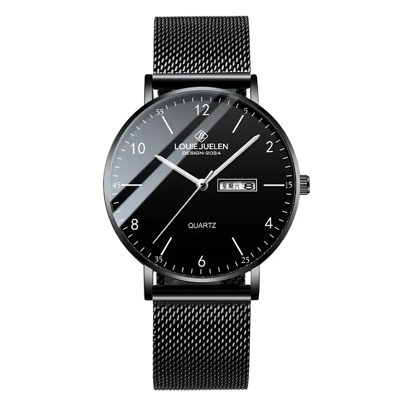 LOUIEJUELEN Мужские деловые кварцевые часы - золотой ремешок из нержавеющей стали, водонепроницаемые, 30 м, с двойным календарем, скелетом, аналоговый дизайн
LOUIEJUELEN Мужские деловые кварцевые часы - золотой ремешок из нержавеющей стали, водонепроницаемые, 30 м, с двойным календарем, скелетом, аналоговый дизайн