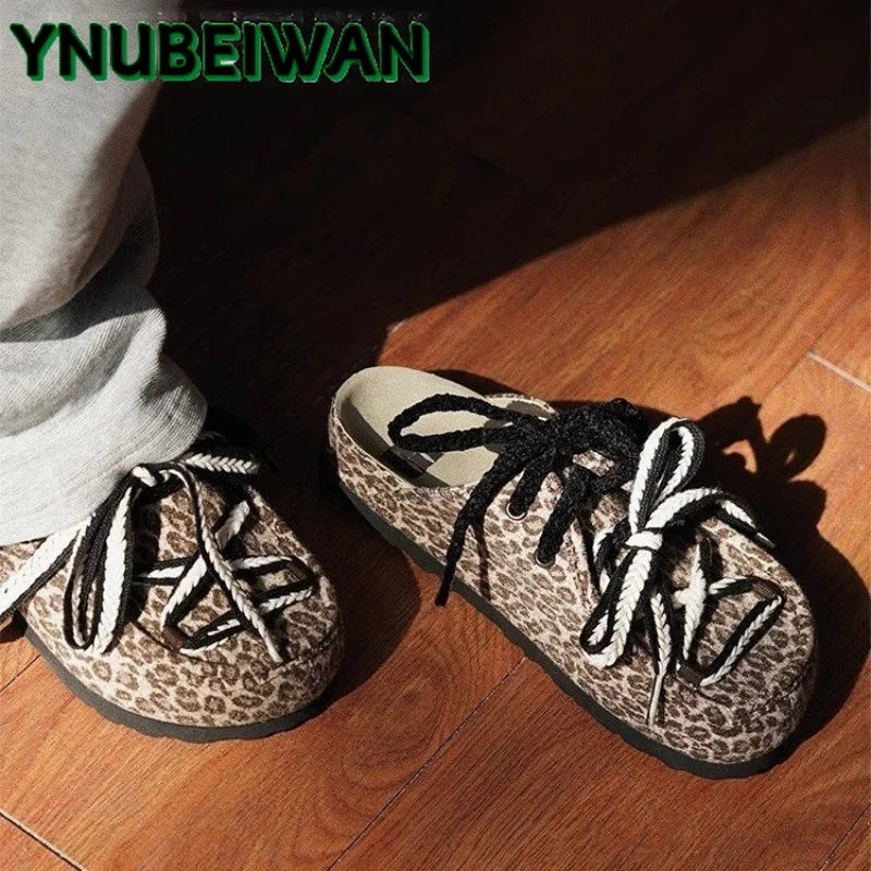 Mules Women Slippers Leopard Print Lace-up Casual Shoes 2025 New Summer Walking Sports Shoes Slingback Suede Flats Sandals Lady
Mules Women Slippers Leopard Print Lace-up Casual Shoes 2025 New Summer Walking Sports Shoes Slingback Suede Flats Sandals Lady