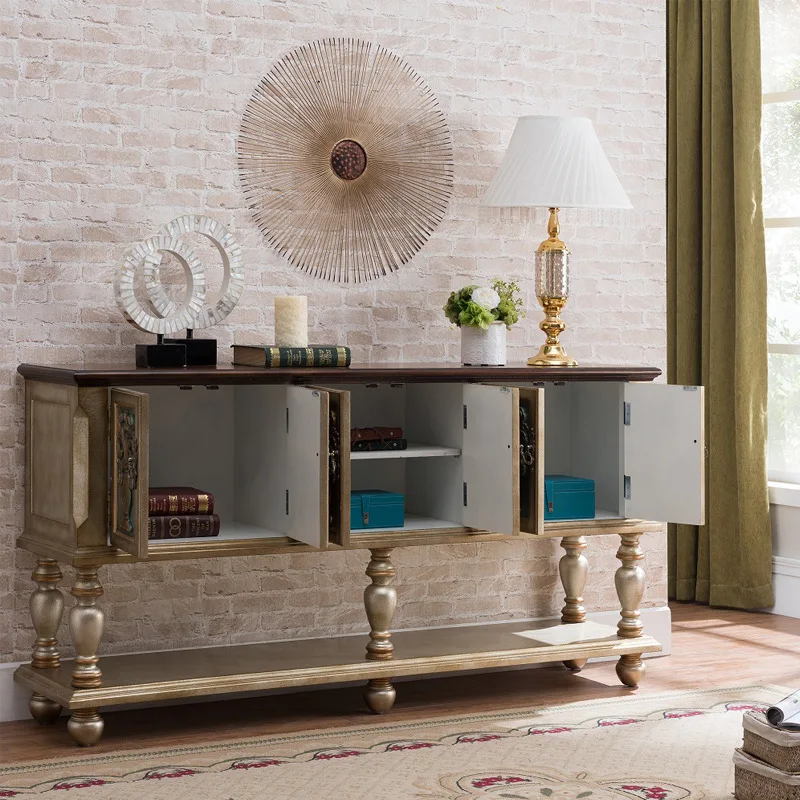 Entrance cabinet dining side cabinet living room luxury champagne solid wood retro painted six-door locker
Entrance cabinet dining side cabinet living room luxury champagne solid wood retro painted six-door locker