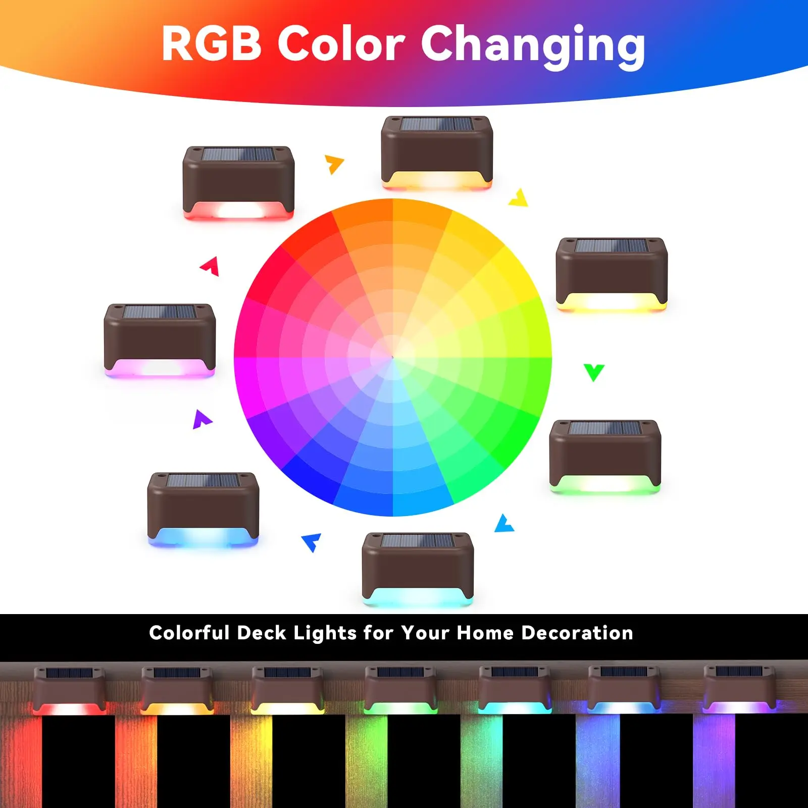 Color Changing Solar Deck Lights 4/8/12/16 Pack Waterproof LED Lights for Decks Stairs Fences Yards Patios
Color Changing Solar Deck Lights 4/8/12/16 Pack Waterproof LED Lights for Decks Stairs Fences Yards Patios