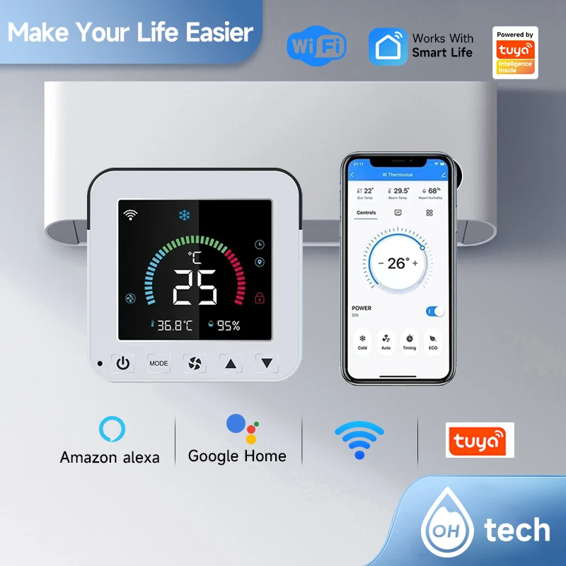 Tuya WiFi Air Conditioner Thermostat IR Temperature Humidity Infrared Controller USB Power LCD Touch Screen Google Home Alexa
Tuya WiFi Air Conditioner Thermostat IR Temperature Humidity Infrared Controller USB Power LCD Touch Screen Google Home Alexa