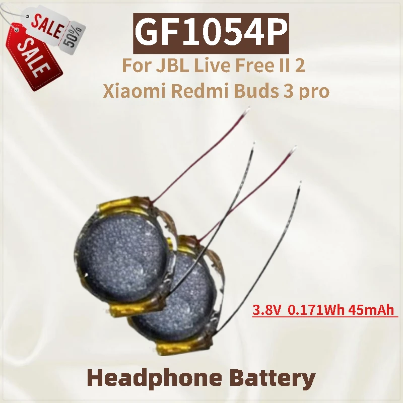2PCS GF1054P Digital Battery 3.8V 45mAh For Xiaomi Redmi Buds 3 pro For JBL Live Free II 2 Noise-Canceling Bluetooth Earbuds
2PCS GF1054P Digital Battery 3.8V 45mAh For Xiaomi Redmi Buds 3 pro For JBL Live Free II 2 Noise-Canceling Bluetooth Earbuds