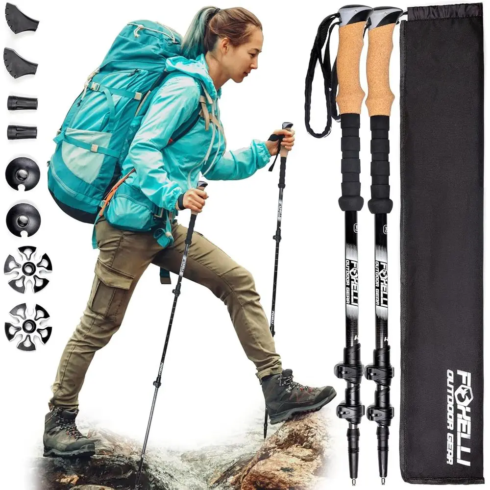 Lightweight Collapsible Trekking Poles with Cork Grips, Quick Locks, All-Terrain Accessories - Adjustable Hiking Sticks for Men
Lightweight Collapsible Trekking Poles with Cork Grips, Quick Locks, All-Terrain Accessories - Adjustable Hiking Sticks for Men