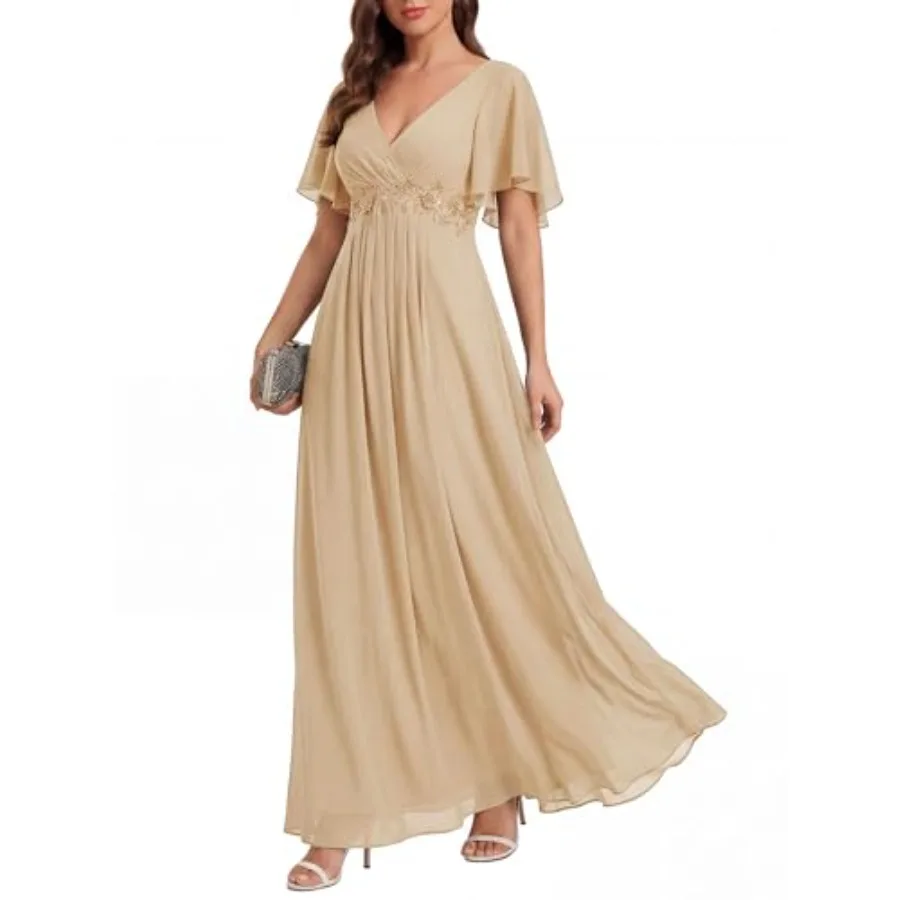Ever-Pretty Women's Chiffon V-Neck Mother of Bride Dresses A-Line Ruched Short Sleeves Appliques Bridesmaid Dress Formal Gown
Ever-Pretty Women's Chiffon V-Neck Mother of Bride Dresses A-Line Ruched Short Sleeves Appliques Bridesmaid Dress Formal Gown