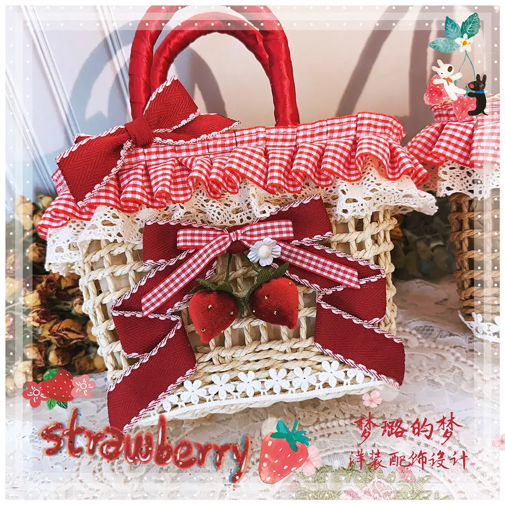 JIAERDI Lolita Strawberry Straw Hand Bag Purse Women Sweet Cute Lace Woven Shoulder Bag Female Harajuku Aesthetic Handbag Wallet
JIAERDI Lolita Strawberry Straw Hand Bag Purse Women Sweet Cute Lace Woven Shoulder Bag Female Harajuku Aesthetic Handbag Wallet