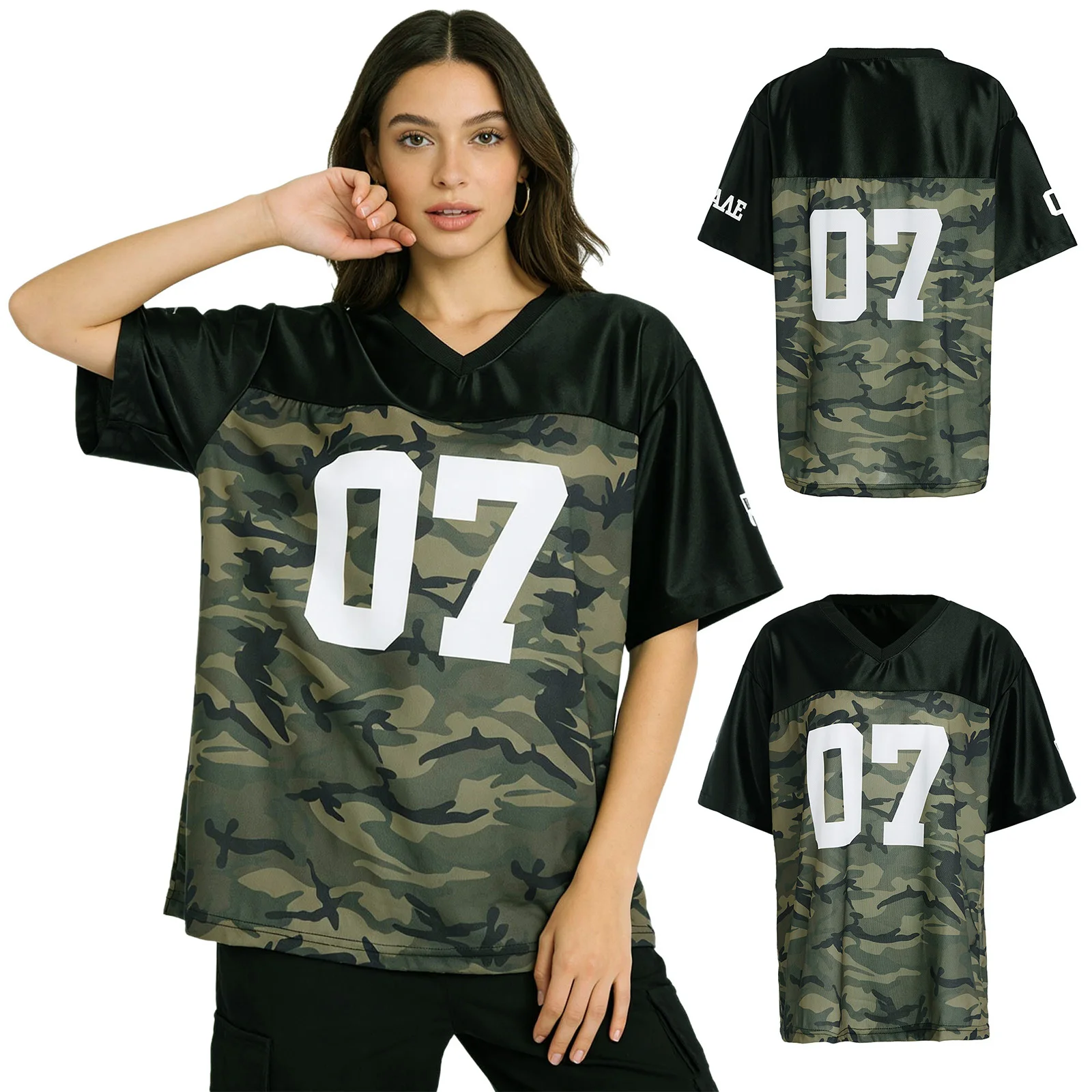 Women Hip-hop Jersey Short-sleeve Color Block Patchwork Number Camouflage Print Oversized T-shirt Streetwear
Women Hip-hop Jersey Short-sleeve Color Block Patchwork Number Camouflage Print Oversized T-shirt Streetwear
