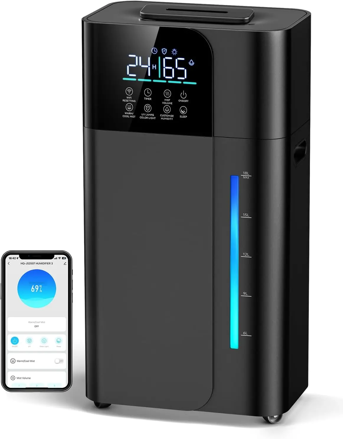 Умный увлажнитель воздуха 18 л с функциями теплого и холодного тумана, охватывает площадь 2500 кв. футов, время работы до 70 часов, верхняя заливка.
Умный увлажнитель воздуха 18 л с функциями теплого и холодного тумана, охватывает площадь 2500 кв. футов, время работы до 70 часов, верхняя заливка.