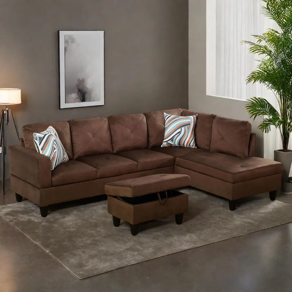 L-Shaped Sectional Sofa with Ottoman, Right-Facing Modern Microfiber Couch for Living Room, Bedroom, Office, Brown
L-Shaped Sectional Sofa with Ottoman, Right-Facing Modern Microfiber Couch for Living Room, Bedroom, Office, Brown