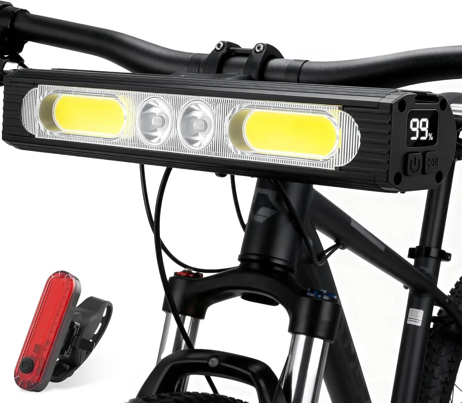 1500LM Bike Lights, OLED Display, USB-C Rechargeable, IPX6 Waterproof, Front & Tail Light Set for MTB Road
1500LM Bike Lights, OLED Display, USB-C Rechargeable, IPX6 Waterproof, Front & Tail Light Set for MTB Road