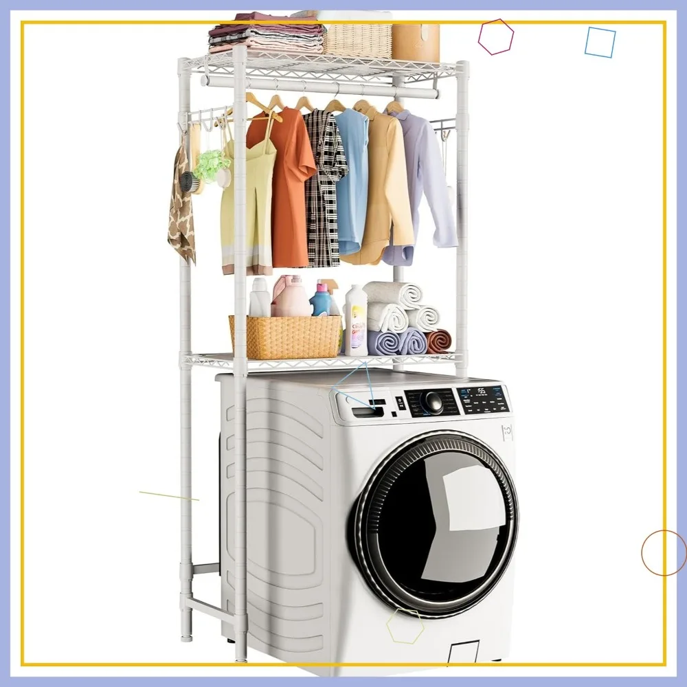 2-Tier Adjustable Height Laundry Shelf with Hanger Rod & Hooks, Space Saving Organizer for Over Washer and Dryer, White
2-Tier Adjustable Height Laundry Shelf with Hanger Rod & Hooks, Space Saving Organizer for Over Washer and Dryer, White