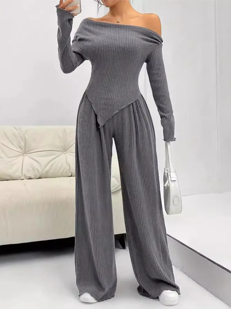 Новый комплект из двух предметов для женщин, осенняя мода, повседневные прямые брюки, элегантные свободные однотонные элегантные комплекты из двух предметов с разрезом на шее, женские наряды
Новый комплект из двух предметов для женщин, осенняя мода, повседневные прямые брюки, элегантные свободные однотонные элегантные комплекты из двух предметов с разрезом на шее, женские наряды