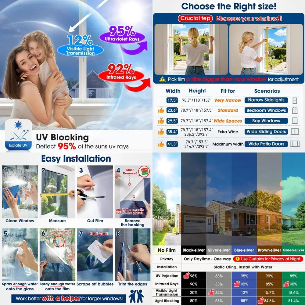 Односторонняя оконная пленка Privacy, солнцезащитная, отражающая, с контролем тепла, защитой от УФ-излучения, статическая, для домашнего стекла (синяя, 35,4 x 157,5)
Односторонняя оконная пленка Privacy, солнцезащитная, отражающая, с контролем тепла, защитой от УФ-излучения, статическая, для домашнего стекла (синяя, 35,4 x 157,5)