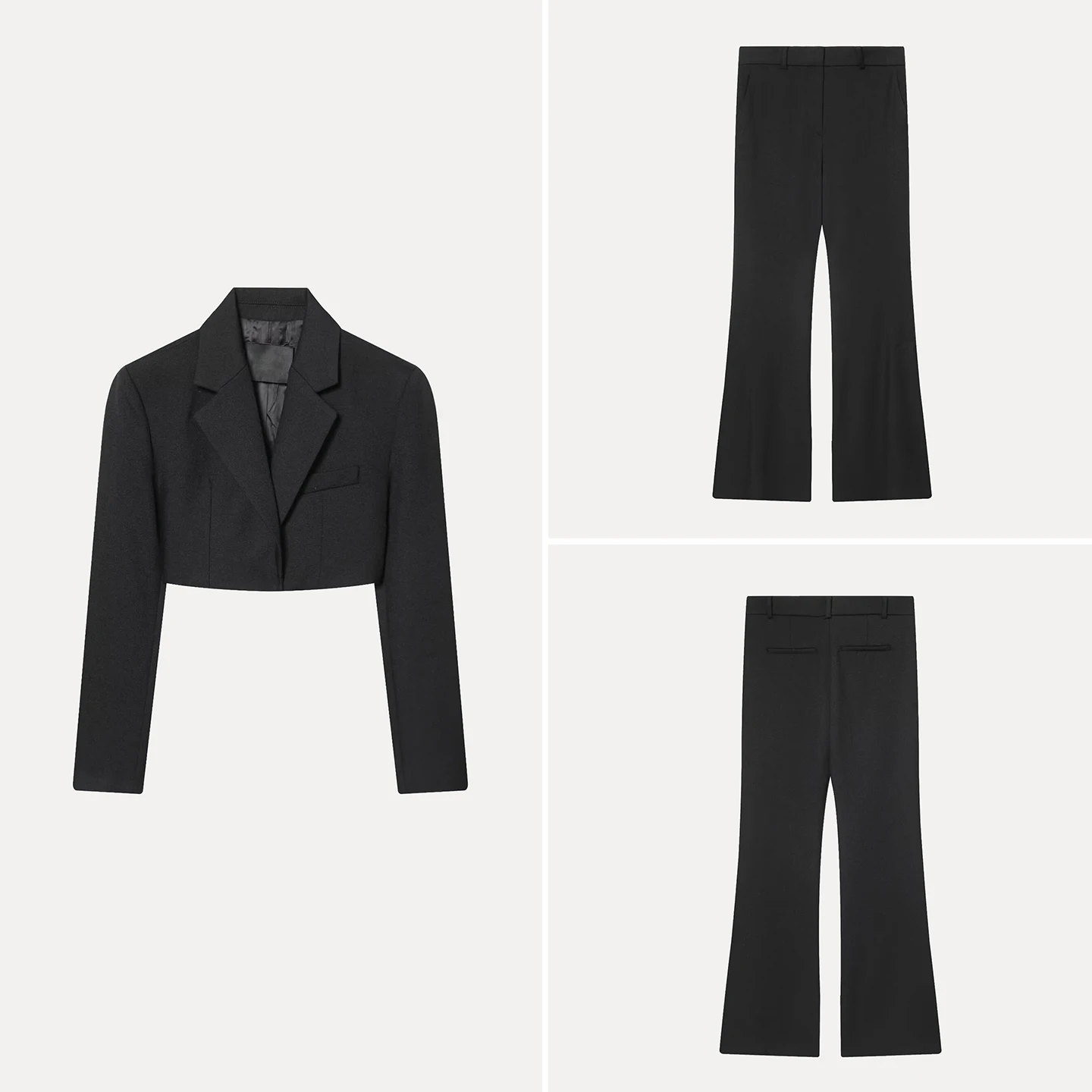 Winter 2025 Women's Short Suit Jacket And Flared Pants Fashion Set Low Waist Long Sleeves Pure Color European Style Adult Size
Winter 2025 Women's Short Suit Jacket And Flared Pants Fashion Set Low Waist Long Sleeves Pure Color European Style Adult Size