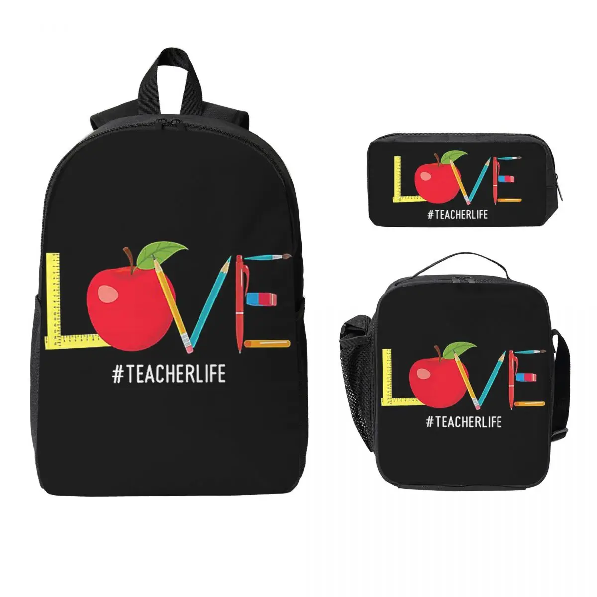 Love Teacher Life Apple Pencil Backpack Boys Girls BookBag School Bag Computer Shoulder Bags 3ps Insulated Lunch Bag Pencil Case
Love Teacher Life Apple Pencil Backpack Boys Girls BookBag School Bag Computer Shoulder Bags 3ps Insulated Lunch Bag Pencil Case