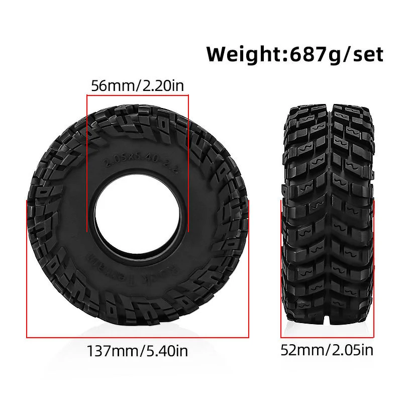 RC 137*52mm 2.2 inch Soft Rubber Tire for 1/10 Axial SCX10 90046 TRX4 D90 D110 RR10 Wraith RC Crawler Car Upgrade Tyres
RC 137*52mm 2.2 inch Soft Rubber Tire for 1/10 Axial SCX10 90046 TRX4 D90 D110 RR10 Wraith RC Crawler Car Upgrade Tyres