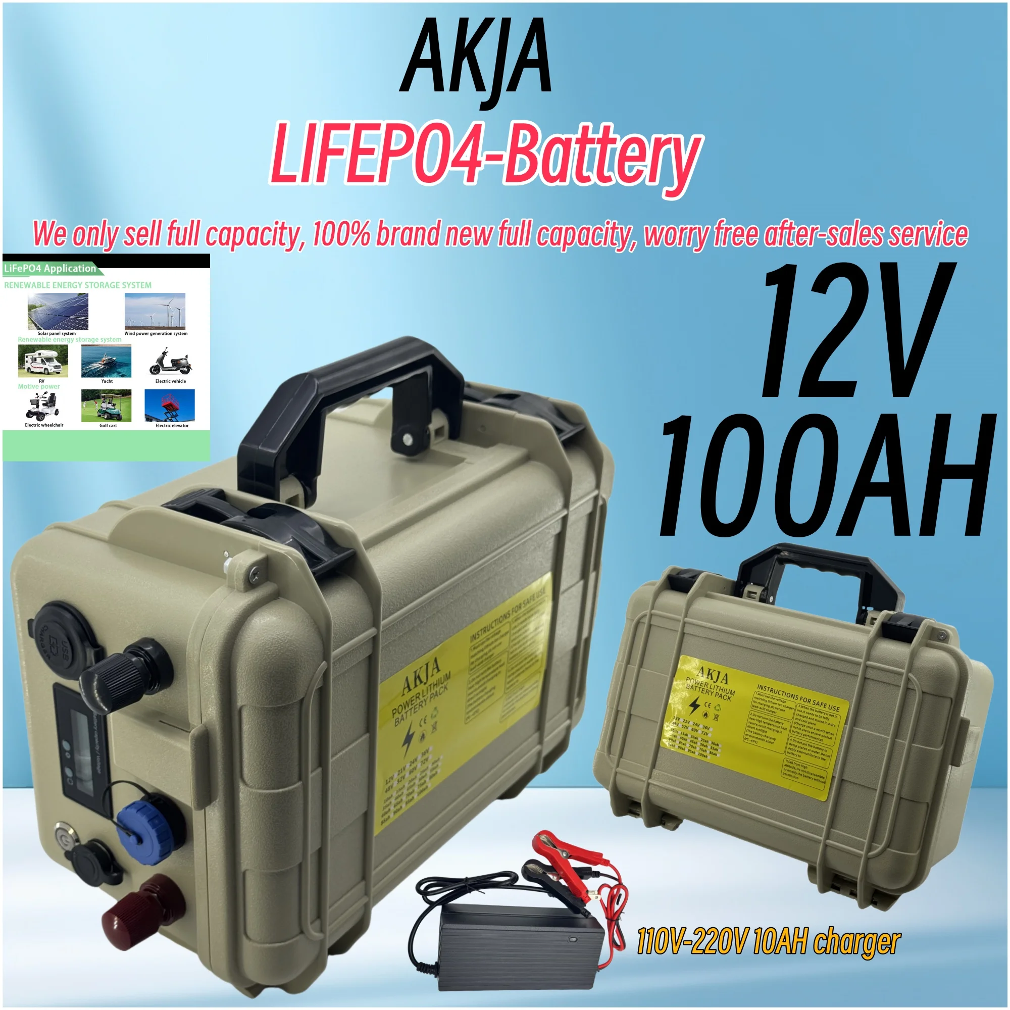 Air freight, marine propulsion, 12V LiFePO4 lithium battery, actual capacity 100AH, 6000 cycles, built-in 100A BMS
Air freight, marine propulsion, 12V LiFePO4 lithium battery, actual capacity 100AH, 6000 cycles, built-in 100A BMS