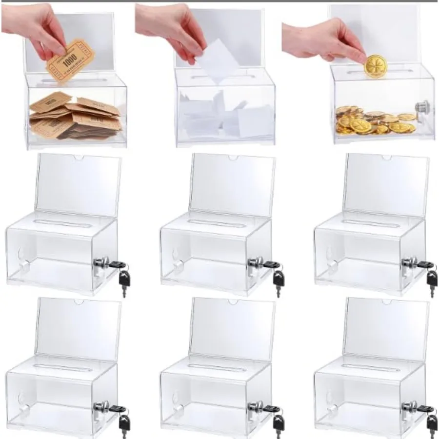 9 Pack Acrylic Donation Box with Lock and Sign Clear Ballot Suggestion Donation Box with Slot for Fundraising Raffle Business C
9 Pack Acrylic Donation Box with Lock and Sign Clear Ballot Suggestion Donation Box with Slot for Fundraising Raffle Business C