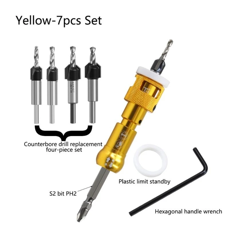 Shank Countersink Drill Bit Set with Depth Stop for Efficient Drilling D0LD
Shank Countersink Drill Bit Set with Depth Stop for Efficient Drilling D0LD