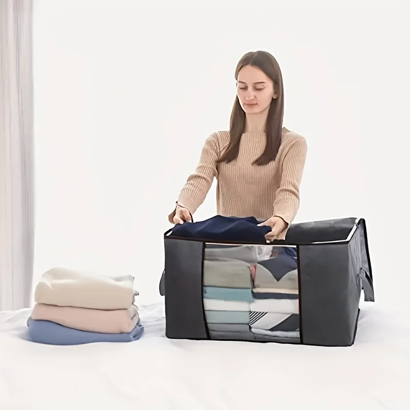 3pcs Large Bags, Fabric Closet Organizers And With Reinforced Handles, Foldable Clothes Containers For Clothing & Blankets
3pcs Large Bags, Fabric Closet Organizers And With Reinforced Handles, Foldable Clothes Containers For Clothing & Blankets