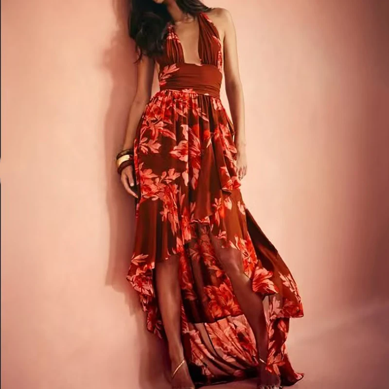 Women's Printed Dress, Fashion Sexy Sleeveless Backless Irregular Long Dresses, Waisted Sheath Dress, High Quality, Spring, New
Women's Printed Dress, Fashion Sexy Sleeveless Backless Irregular Long Dresses, Waisted Sheath Dress, High Quality, Spring, New