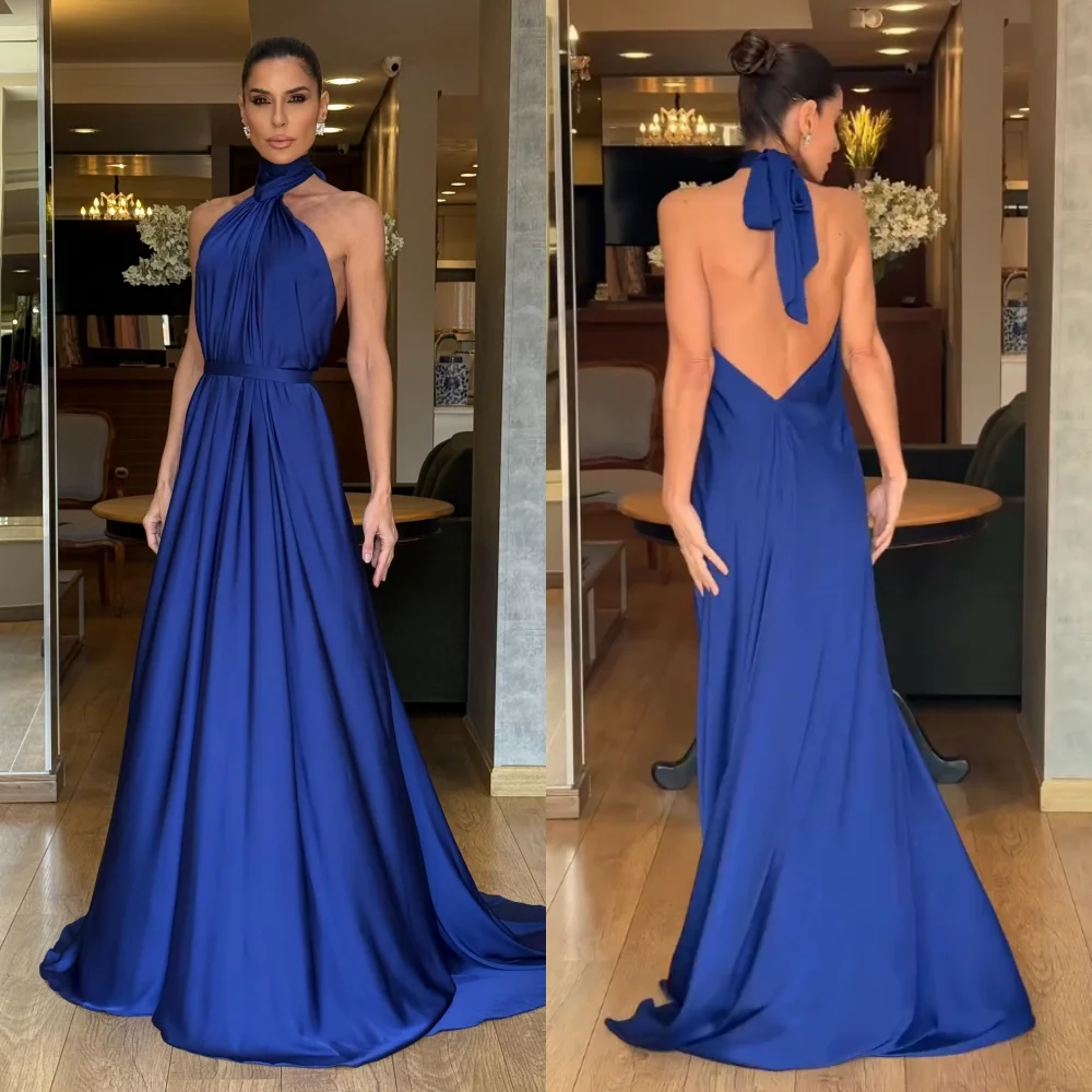 Customized Charmeuse Pleat Sash Halter Backless A-line Floor-length Bespoke Occasion Dresses Prom Dresses Party Gown Elegant
Customized Charmeuse Pleat Sash Halter Backless A-line Floor-length Bespoke Occasion Dresses Prom Dresses Party Gown Elegant