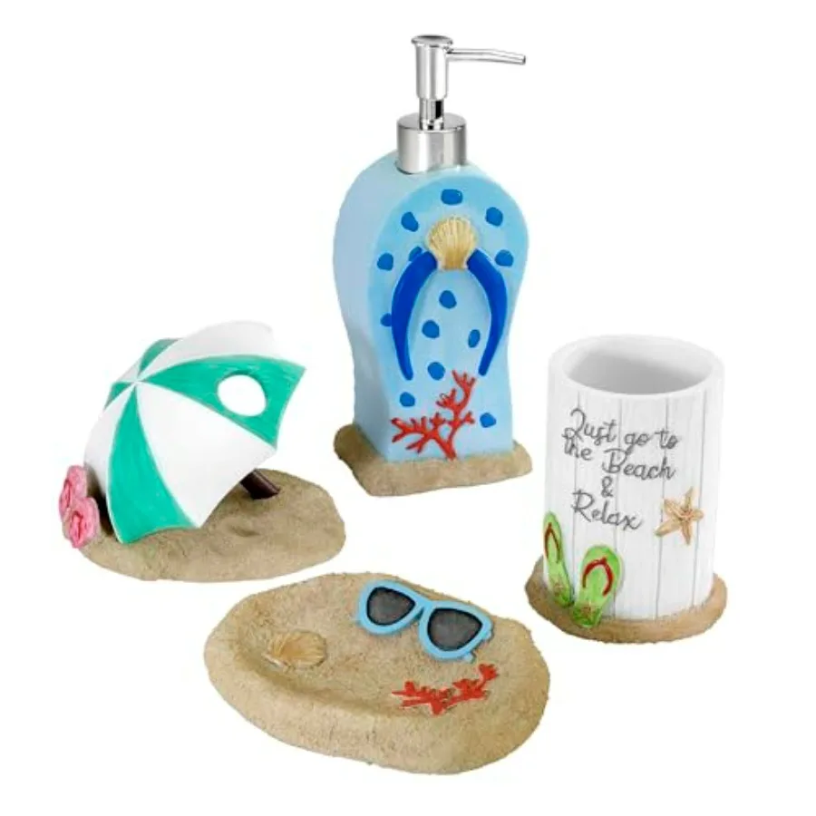 Набор для ванной из коллекции Beach Mode: стакан из смолы, подставка для зубных щеток, мыльница, дозатор для лосьона. Прочный декор для ванной в цветах Sandy Beige и Ocean Blue.
Набор для ванной из коллекции Beach Mode: стакан из смолы, подставка для зубных щеток, мыльница, дозатор для лосьона. Прочный декор для ванной в цветах Sandy Beige и Ocean Blue.