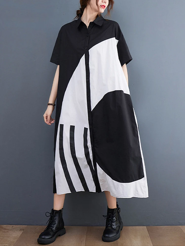 Cotton Black Vintage Print Shirt Dresses For Women New Loose Casual Short Sleeve Long Summer Dress Fashion Elegant Clothing 2022
Cotton Black Vintage Print Shirt Dresses For Women New Loose Casual Short Sleeve Long Summer Dress Fashion Elegant Clothing 2022