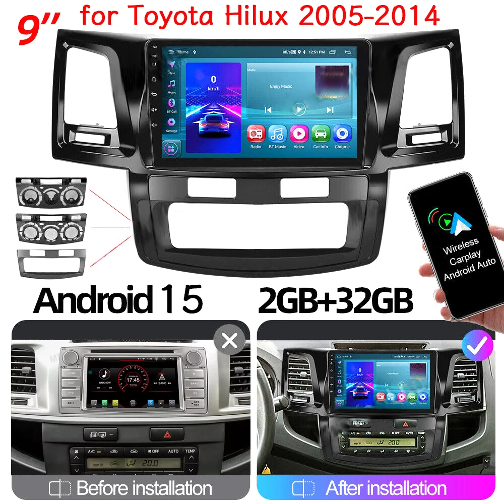 2+32G with Carplay Android Auto Bluetooth WiFi 9''Car Stereo Radio for Toyota Hilux 2005-2014 Android15 GPS Navigation
2+32G with Carplay Android Auto Bluetooth WiFi 9''Car Stereo Radio for Toyota Hilux 2005-2014 Android15 GPS Navigation