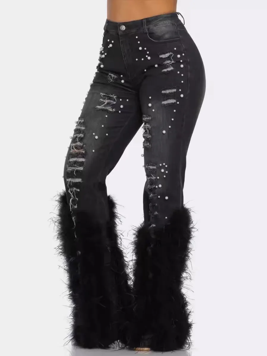 New Fashionable and Design Sense Casual Jeans. Women's New Four-season Beaded and Long Beard Feather Patchwork Mid-waist Jeans
New Fashionable and Design Sense Casual Jeans. Women's New Four-season Beaded and Long Beard Feather Patchwork Mid-waist Jeans