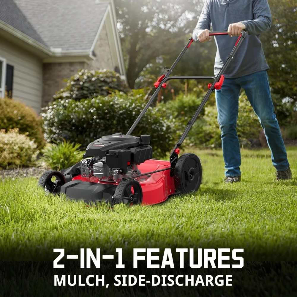 21-Inch Gas Lawn Mower, 144cc 4-Stroke OHV Engine with High Rear Wheels, 2-in-1 Mulching Push Mower
21-Inch Gas Lawn Mower, 144cc 4-Stroke OHV Engine with High Rear Wheels, 2-in-1 Mulching Push Mower