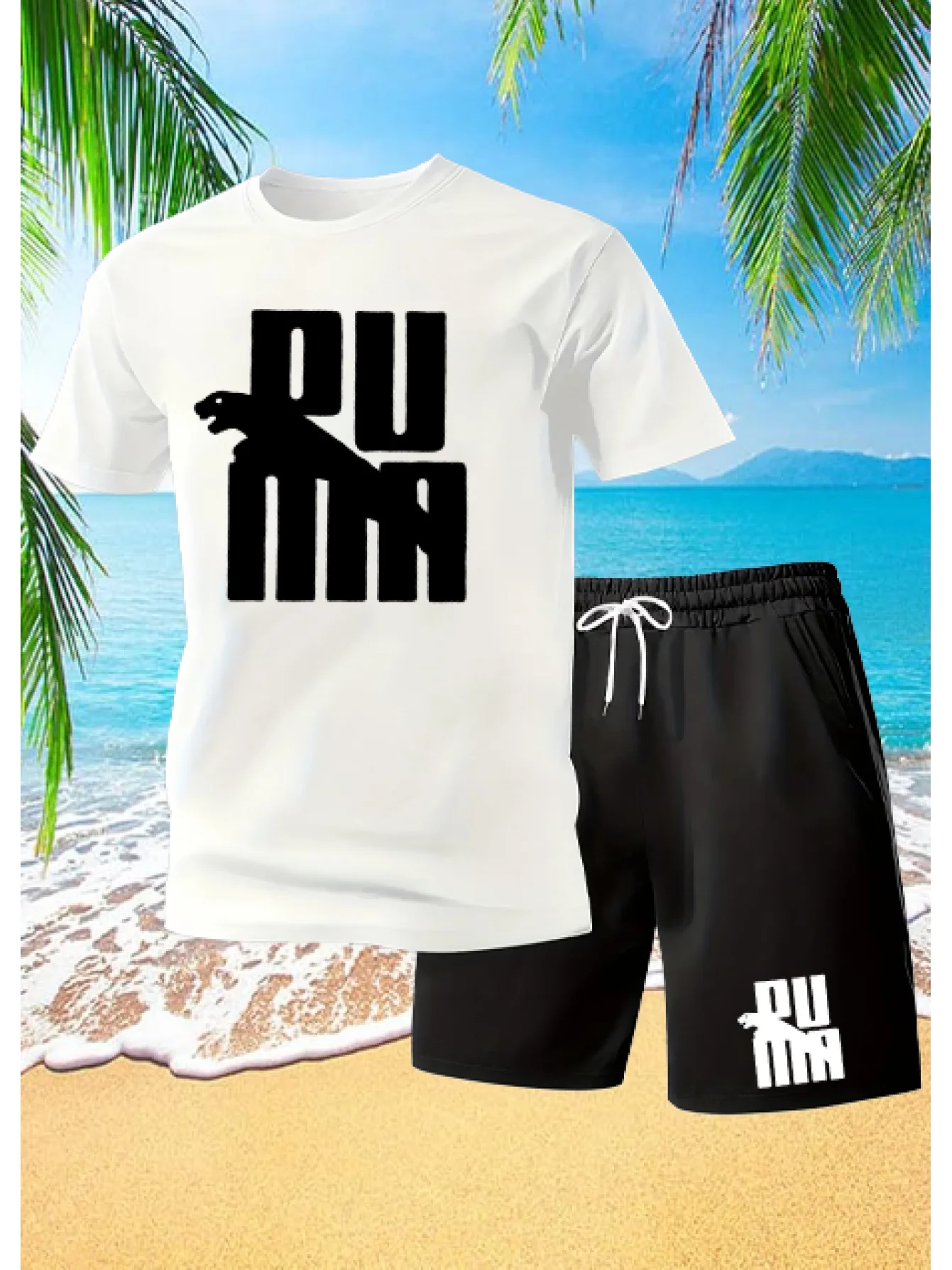 Navy blue Fashionable and elegant "leopard" printed T-shirt, round-neck short-sleeved T-shirt and drawstring pocket shorts
Navy blue Fashionable and elegant "leopard" printed T-shirt, round-neck short-sleeved T-shirt and drawstring pocket shorts