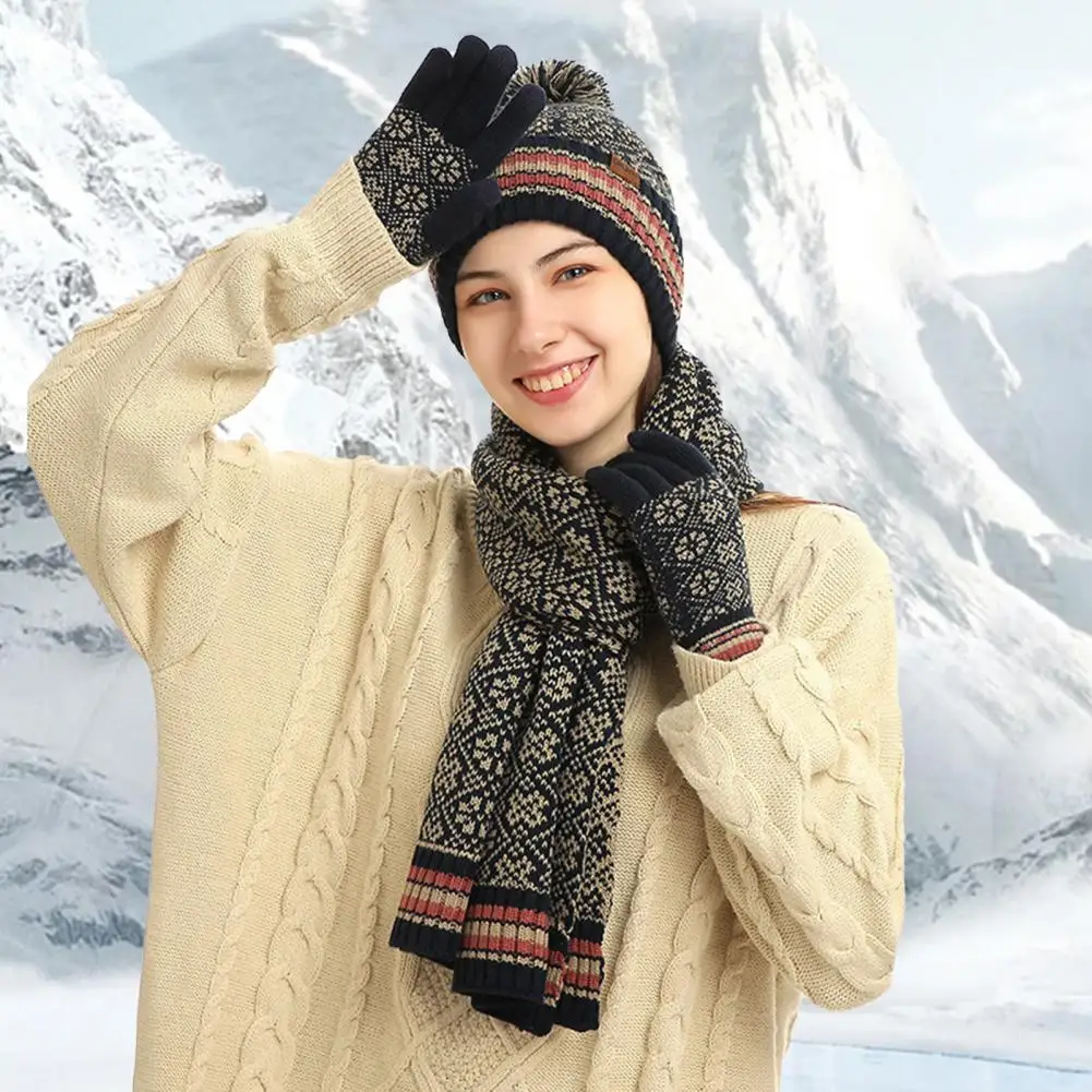 Jacquard Warm Hat Scarf Gloves Jacquard Knit Beanie Hat Long Scarf Touchscreen Gloves Set with Fleece Lining for Women's Winter
Jacquard Warm Hat Scarf Gloves Jacquard Knit Beanie Hat Long Scarf Touchscreen Gloves Set with Fleece Lining for Women's Winter