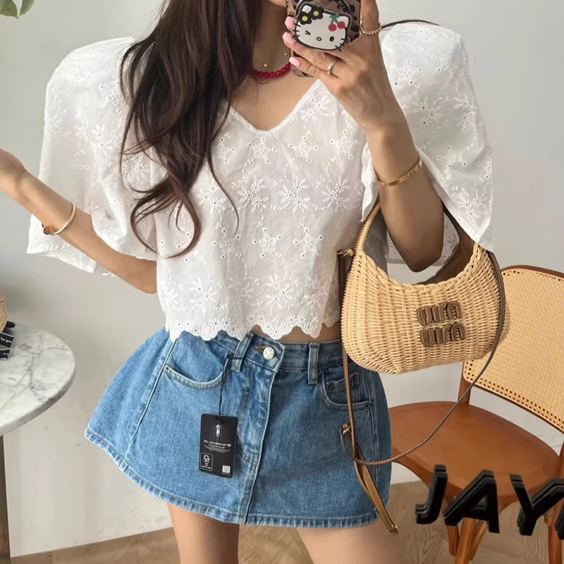 Liangliang Heavy Embroidery Hook Flower ort irt Женский летний новый винтажный свободный волнистый корейский топ Bubble Sve Top
Liangliang Heavy Embroidery Hook Flower ort irt Женский летний новый винтажный свободный волнистый корейский топ Bubble Sve Top