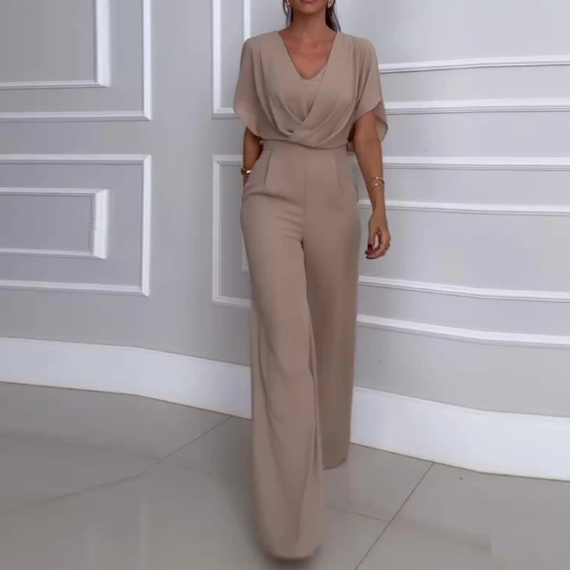 Fashion High Waisted Pocket Wide Leg Jumpsuits Summer New Solid Color Pleat Commute Playsuit Overalls Sexy V Neck Women Rompers
Fashion High Waisted Pocket Wide Leg Jumpsuits Summer New Solid Color Pleat Commute Playsuit Overalls Sexy V Neck Women Rompers