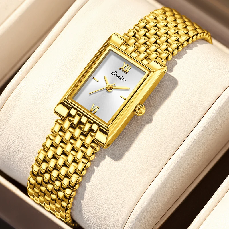 SUNKTA Women's Quartz Watch Fashion Gold Square Stainless Steel Waterproof Watches For Women Simple Elegant Bracelet Wristwatch
SUNKTA Women's Quartz Watch Fashion Gold Square Stainless Steel Waterproof Watches For Women Simple Elegant Bracelet Wristwatch