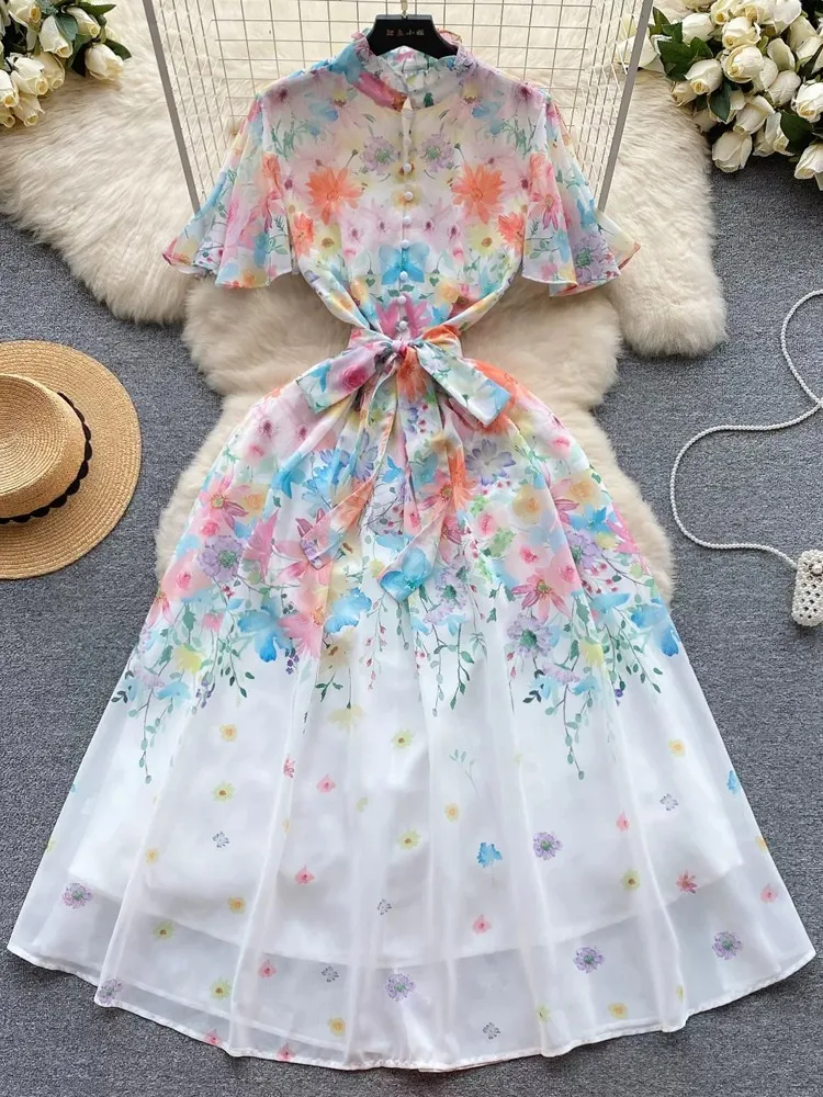 New Spring Summer Women Long Elegant Dress Lady Palace Attire Chiffon Flower Printed Dresses Casual Woman Vintage Holiday Rober
New Spring Summer Women Long Elegant Dress Lady Palace Attire Chiffon Flower Printed Dresses Casual Woman Vintage Holiday Rober