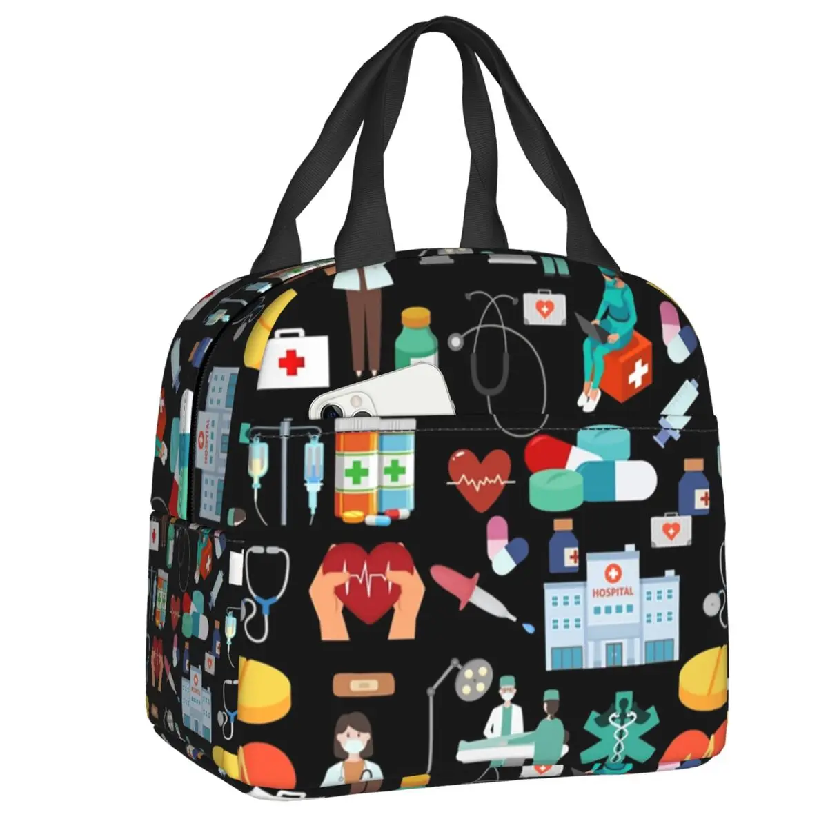Custom Nurse Themed Pattern Insulated Lunch Bag for Women Portable Nursing Tool Thermal Cooler Bento Box Office Work School
Custom Nurse Themed Pattern Insulated Lunch Bag for Women Portable Nursing Tool Thermal Cooler Bento Box Office Work School