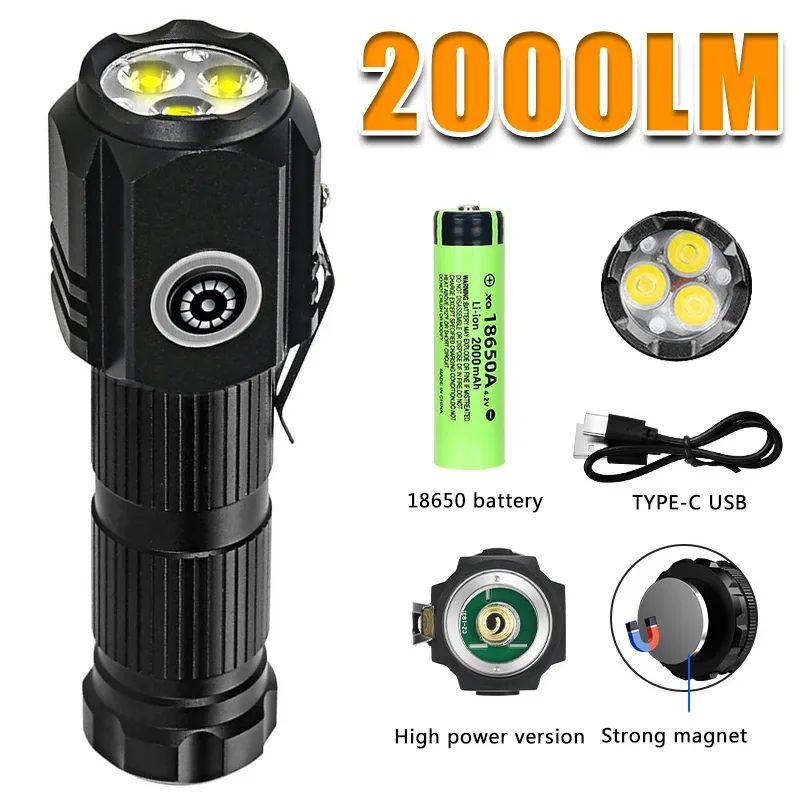Portable Mini LED Flashlight High Power 2000LM SST20 EDC Torch TYPE-C Rechargeable IP68 Camping Lantern with Tail Magnet
Portable Mini LED Flashlight High Power 2000LM SST20 EDC Torch TYPE-C Rechargeable IP68 Camping Lantern with Tail Magnet